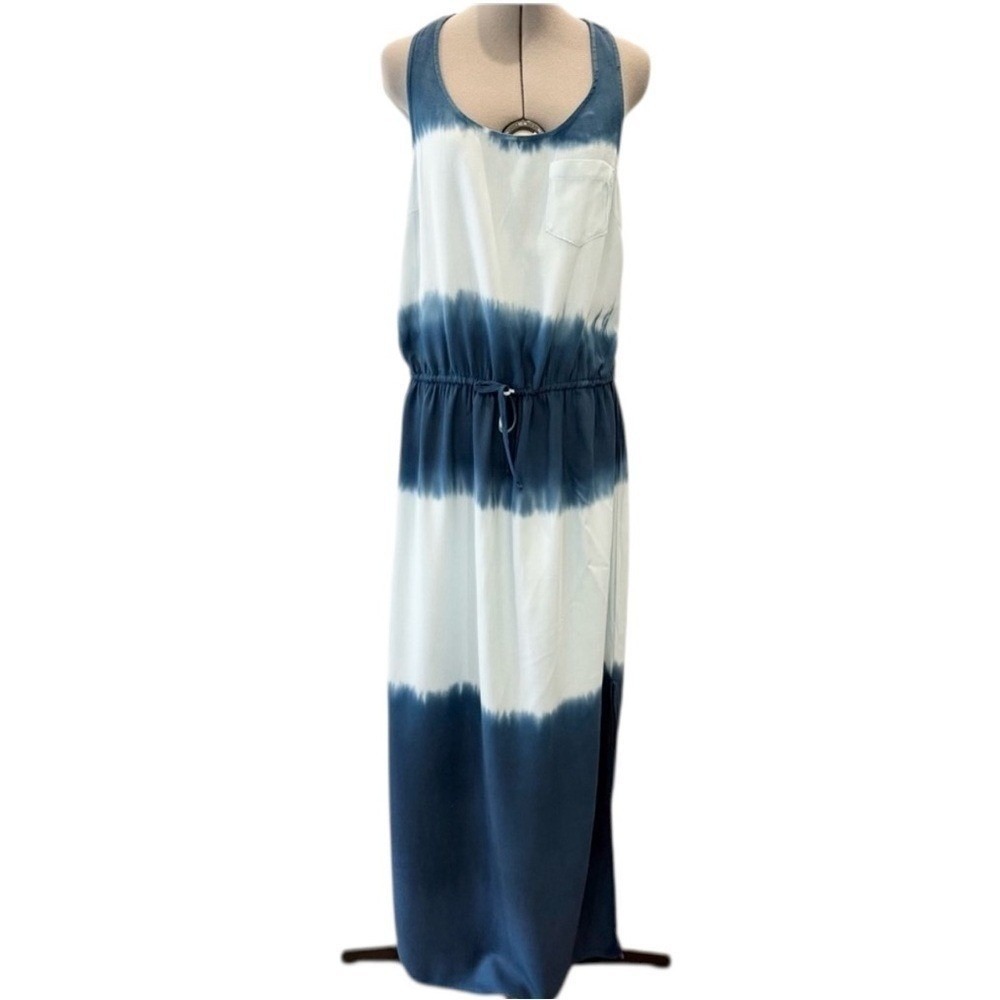 Bella Dahl Blue Tie Dye Maxi Dress Sleeveless Drawstring Waist‎ Resortwear Large - Picture 3 of 6